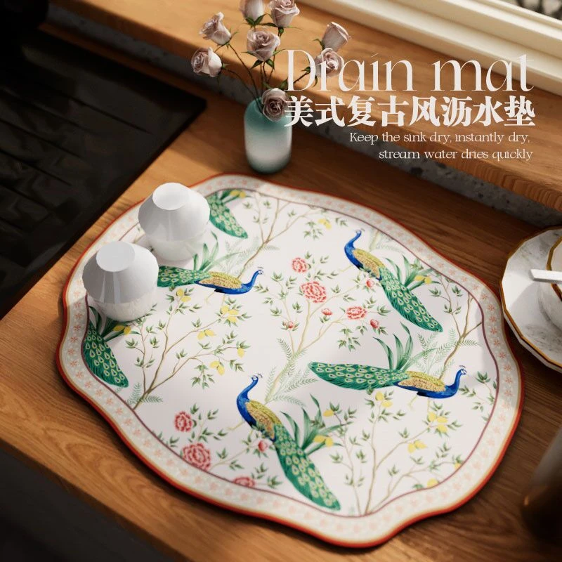 复古硅藻泥厨房台面沥水垫多功能美式水龙头防溅水杯垫吸水高颜值