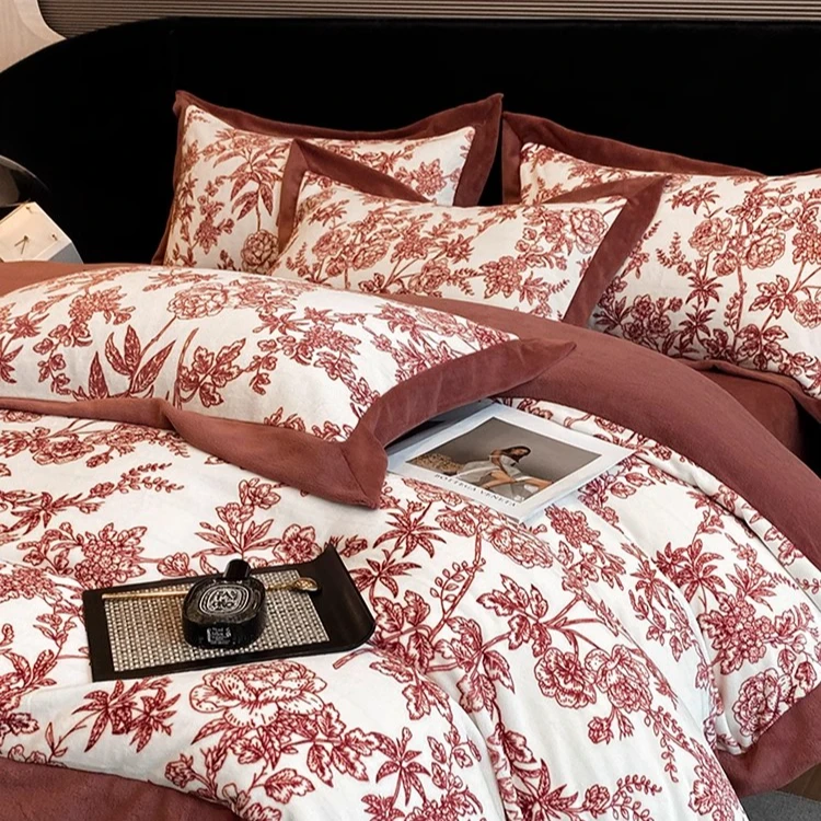 美式高级感牛奶绒四件套加厚冬季被套法兰珊瑚绒新款床单床上用品