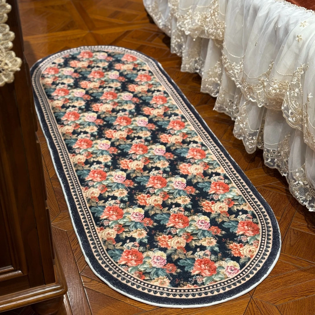 花语旧梦美式复古卧室床边毯衣帽间羊羔毛脚垫轻奢风床前地毯加厚