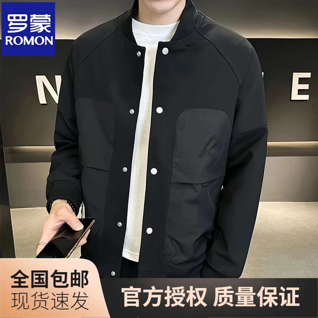 Romon/罗蒙夹克男士春秋新款休闲潮流百搭工装棒球服外套早春上衣