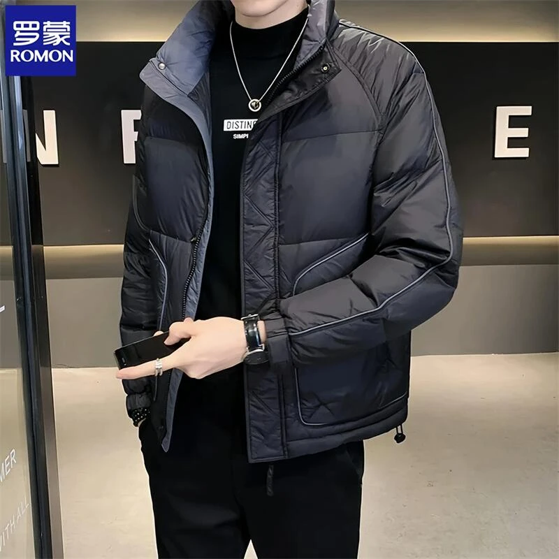 Romon/罗蒙冬季时尚羽绒服男士新款韩版夹克休闲保暖立领外套百搭