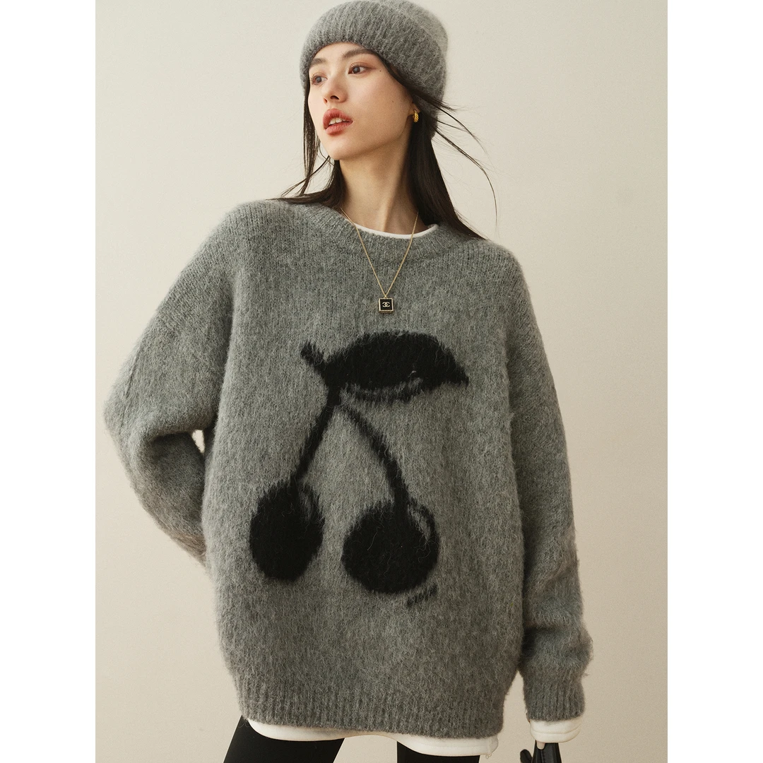 ron&ron复古百搭外穿宽松慵懒风毛衣加厚圆领秋冬设计感套头上衣