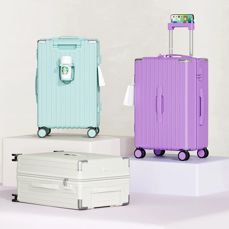 【2024升级款】20寸行李箱网红水杯架充电口20寸带上飞机26寸大容量