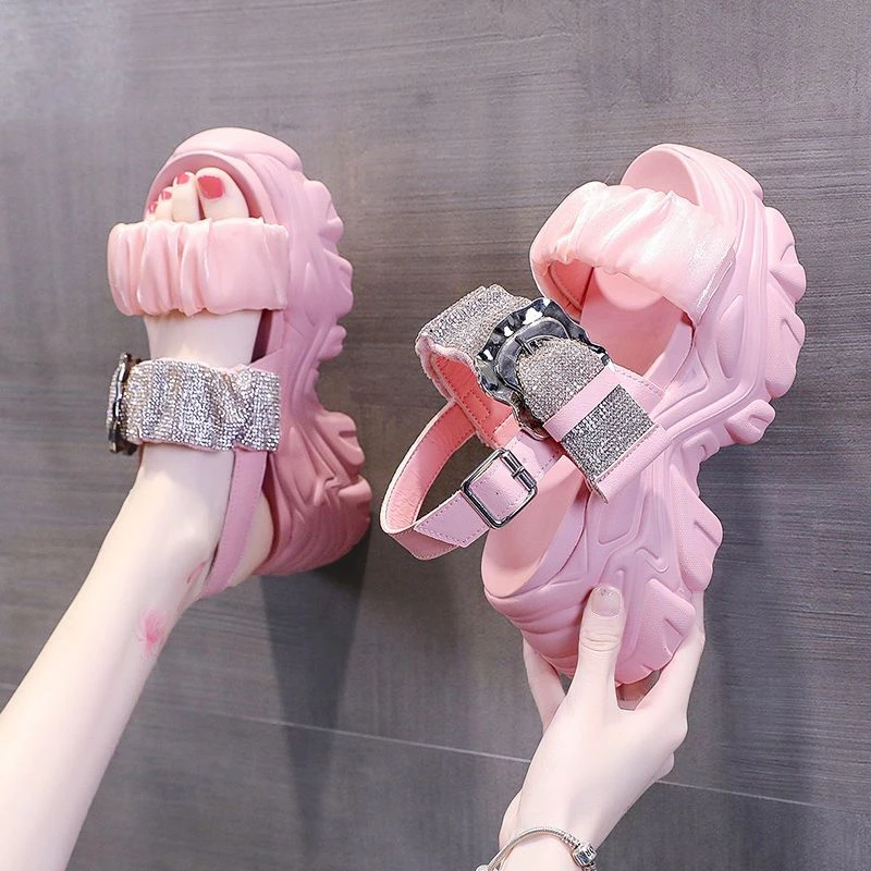 新款2025夏季时尚运动凉鞋女轻便平底洋气百搭高档厚底增高罗马鞋