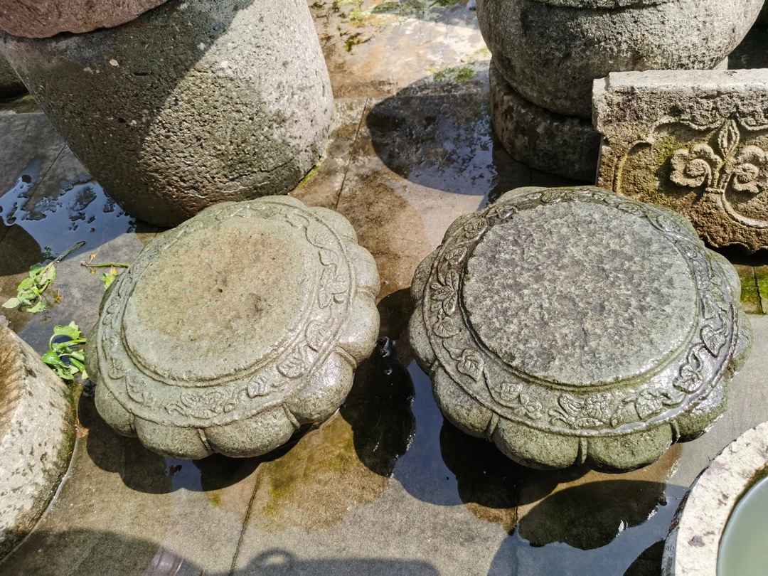 绿豆青老石鼓一对日式中式茶室别墅庭院装饰