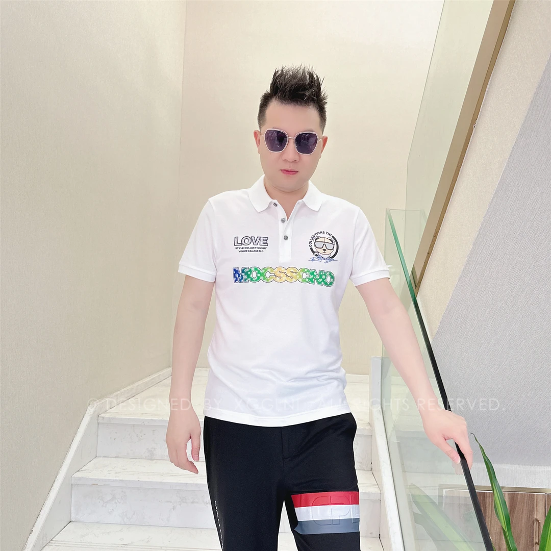 春夏款MOCSS胸前一排靓字男士品质高端轻奢洋气上档次短袖POLO衫