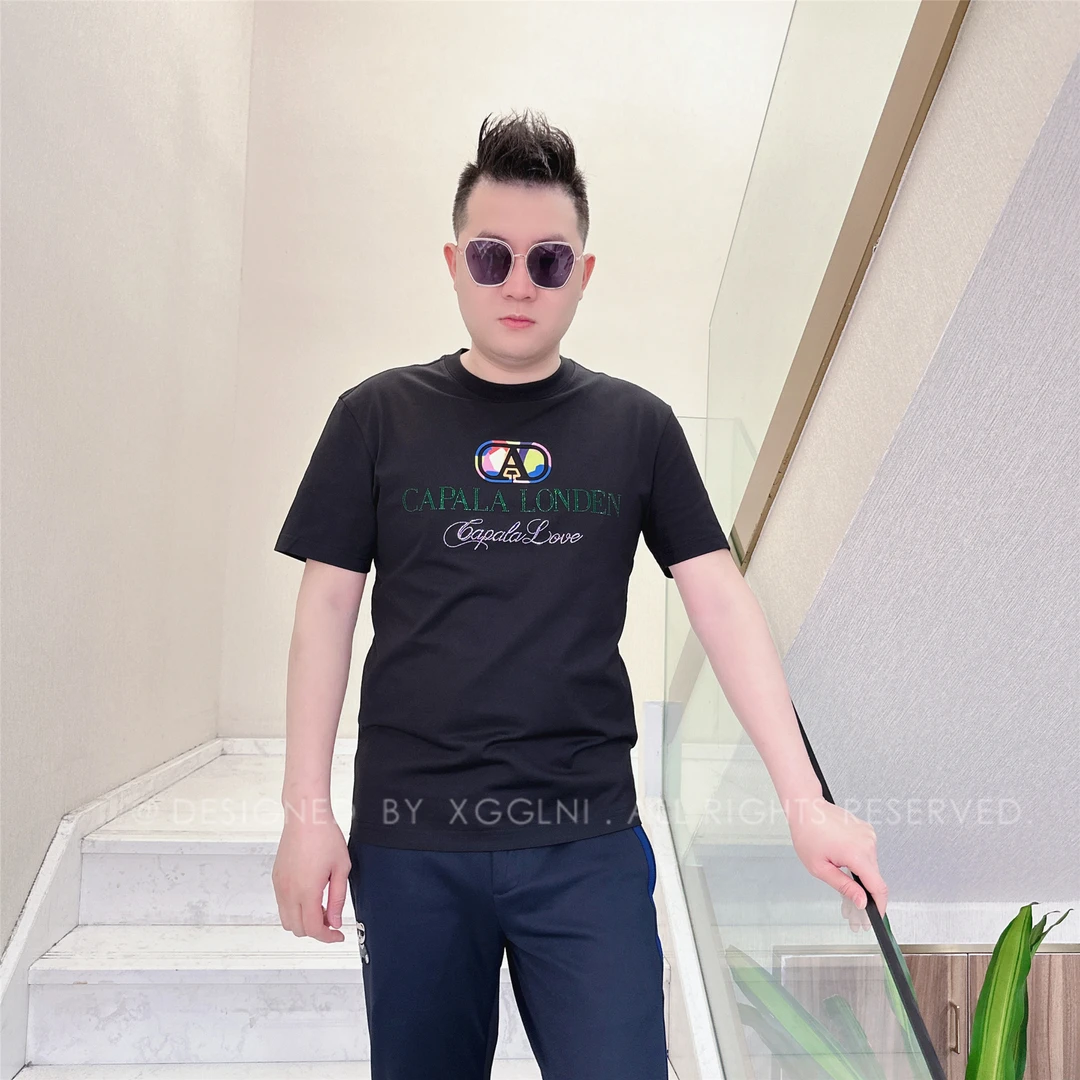 春夏款CPL胸口彩色背景A标男士品质高端轻奢洋气上档次短袖潮t恤