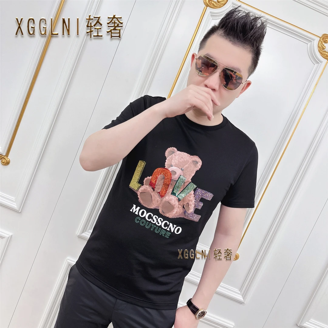 春夏款XGG小熊抱LOVE男士品质高端轻奢洋气上档次潮短袖t恤