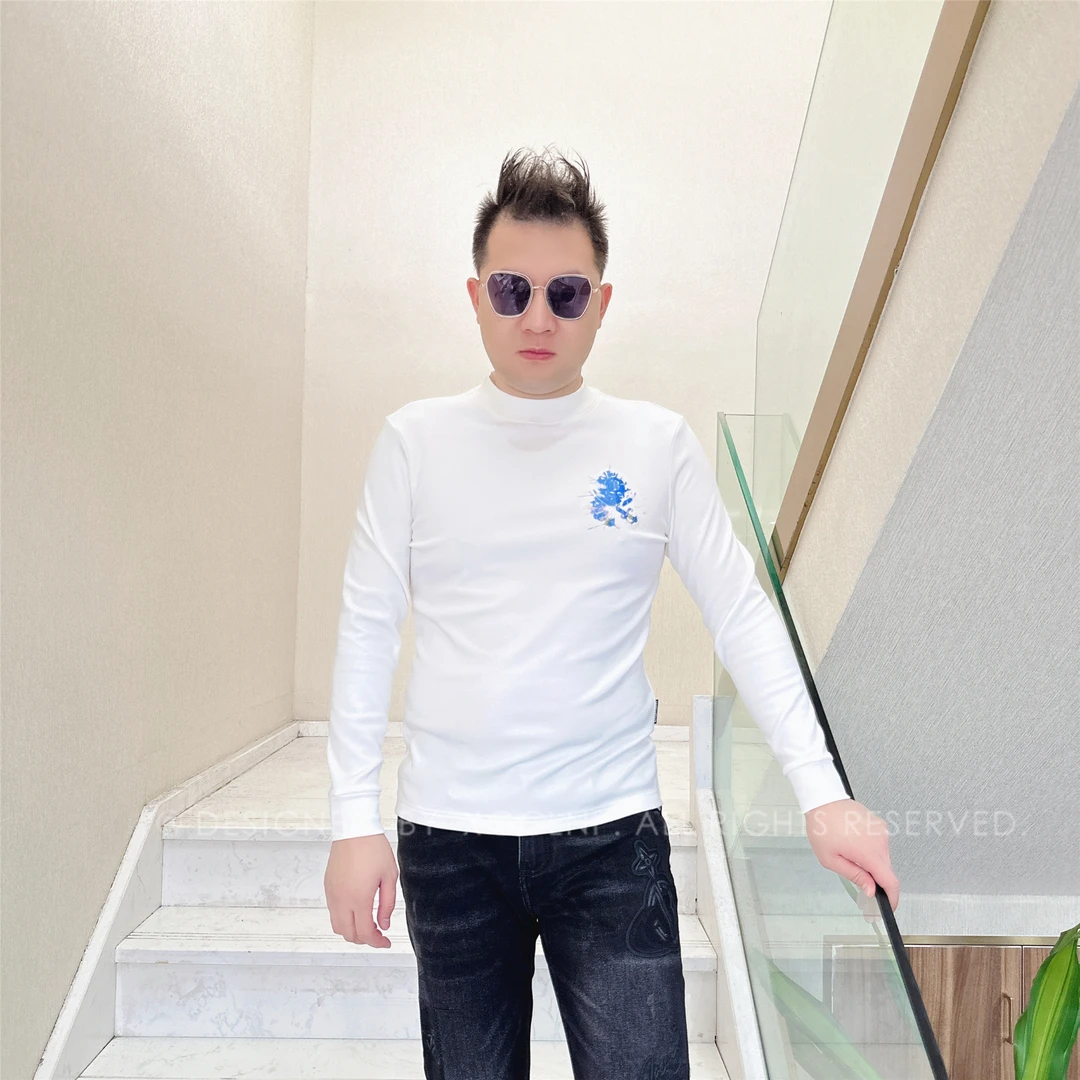 秋冬款ZZD胸口蓝色涂标男士品质高端轻奢洋气上档次潮牌长袖t恤