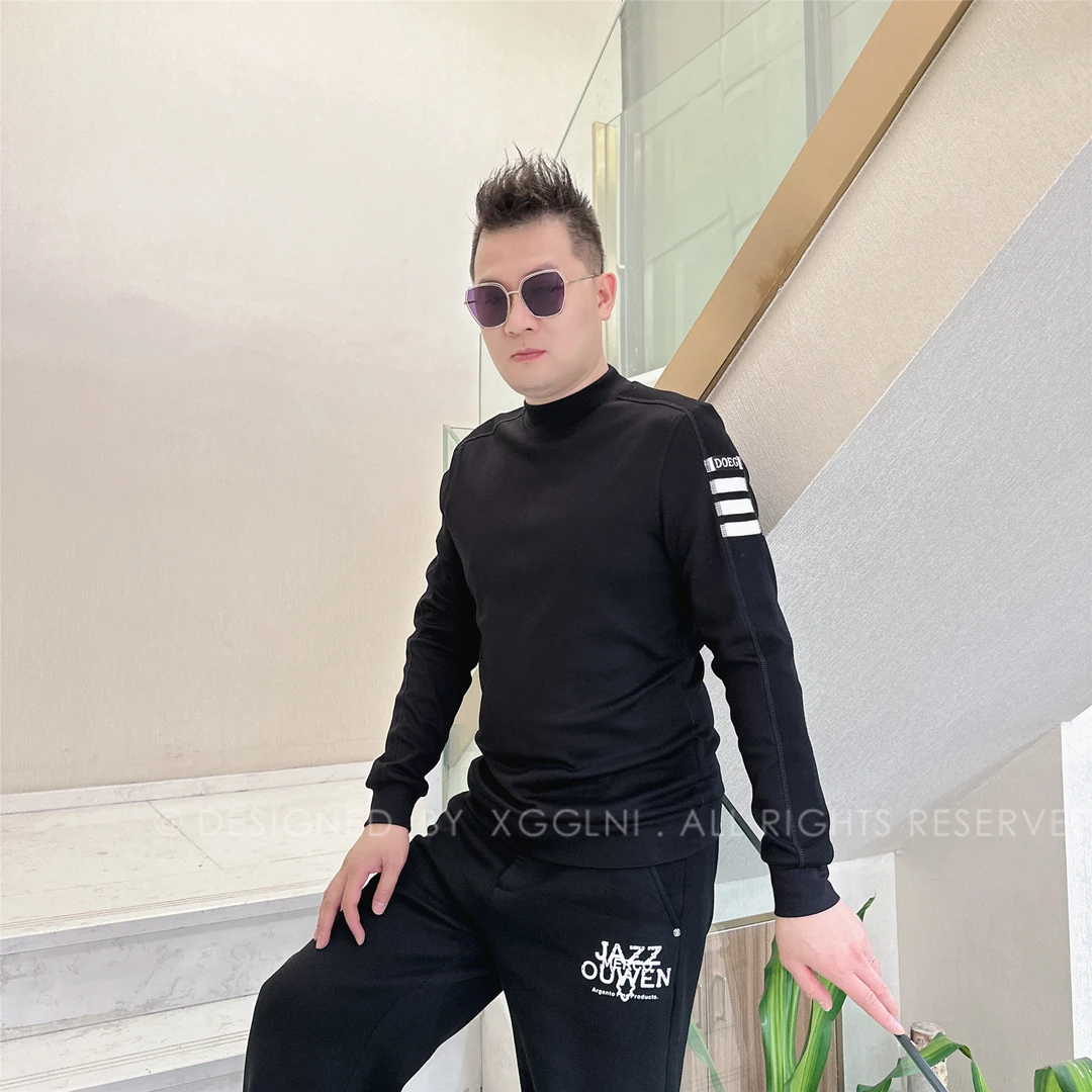 冬季款DOE手臂三道白色杆男士品质高端轻奢洋气上档次潮牌长袖T恤