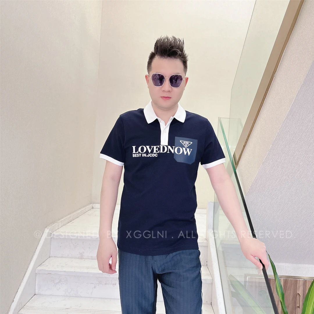 夏季款JCDC一排字母异色口袋男士品质高端轻奢洋气潮牌短袖POLO衫