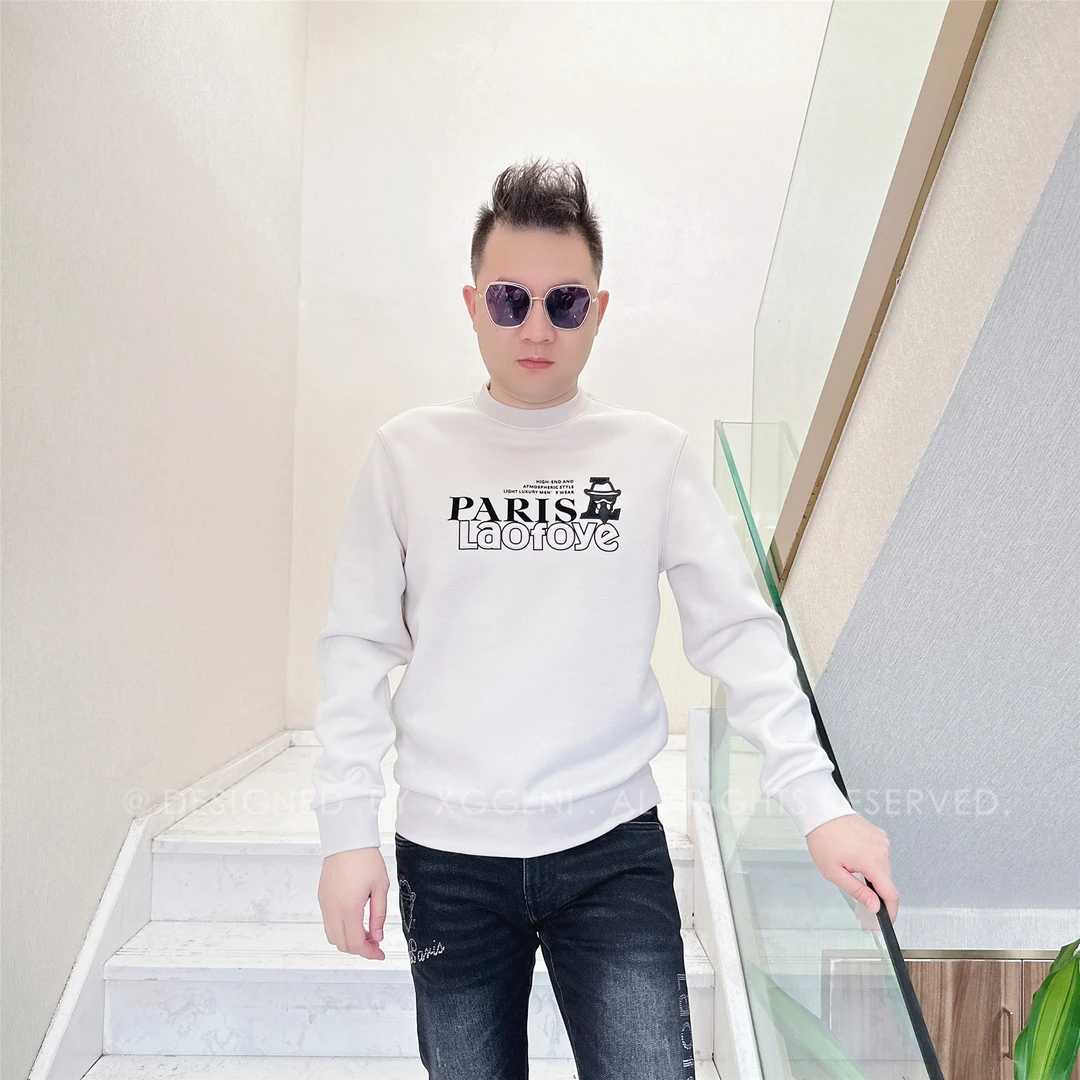 秋冬款LAOFOYE黑白两排字母轻奢高端男装高档休闲潮男士长袖卫衣