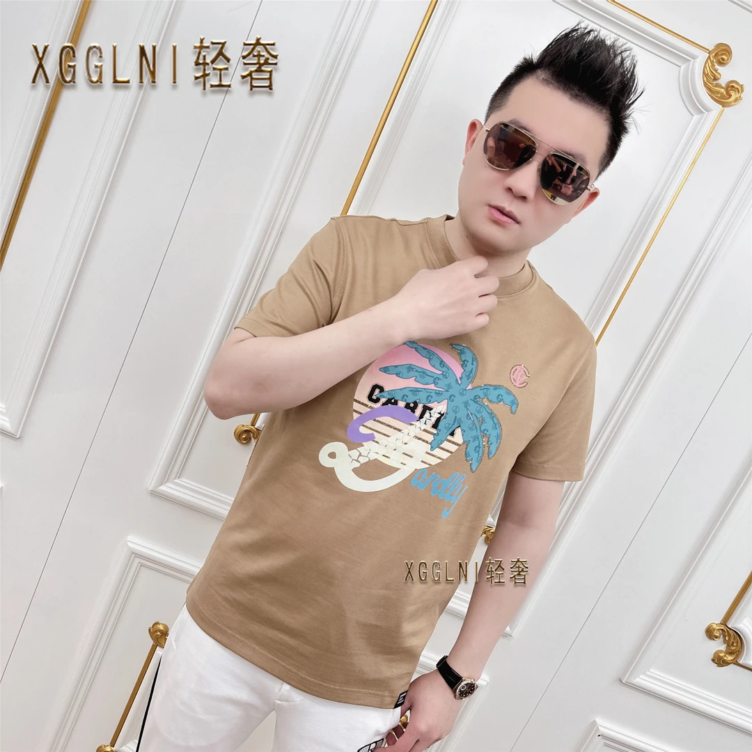 夏季（微阔版）卡迪利当中圆圈一棵树男士轻奢高端时尚潮流短袖T恤