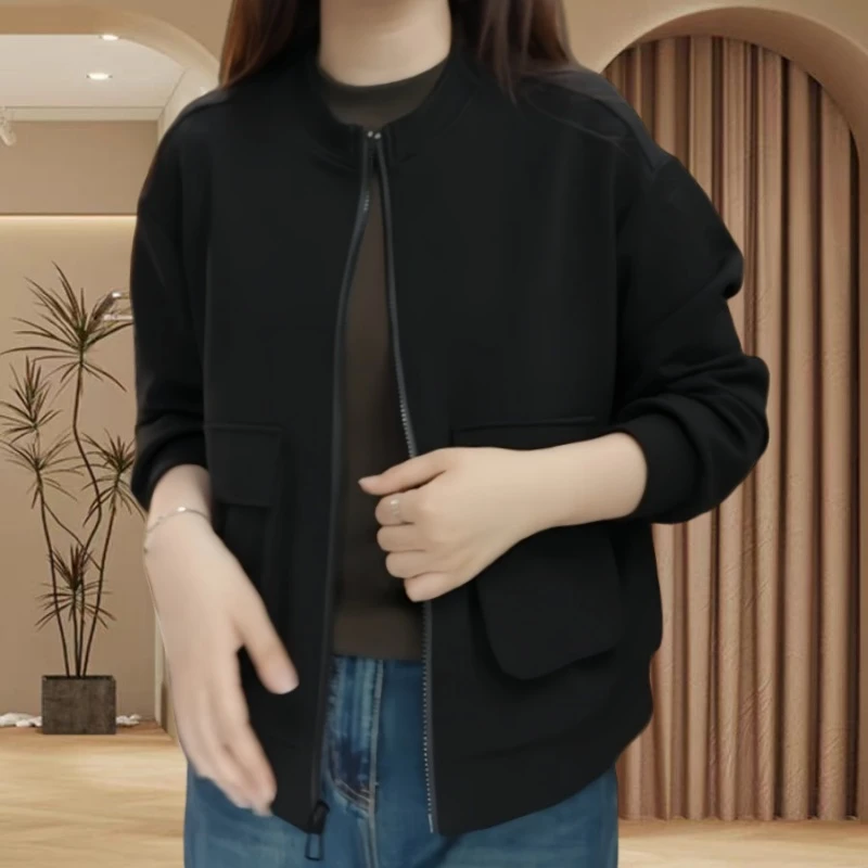 【不加绒】春秋新款双口袋拉链短外套时尚长袖韩版气质显瘦休闲女