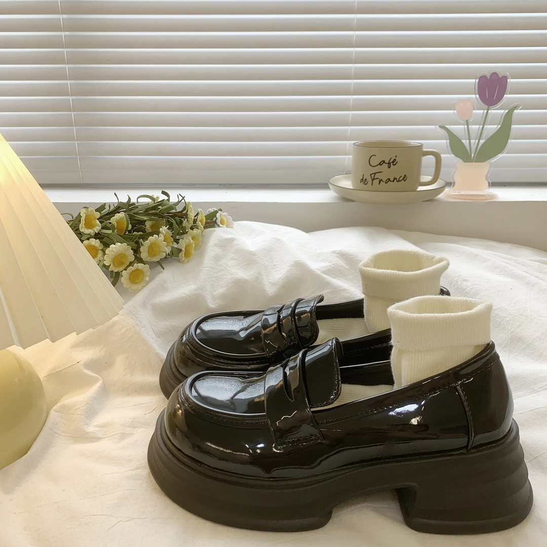 圆头厚底单鞋女黑色学院风小皮鞋百搭英伦乐福鞋2024春秋鞋子jk鞋