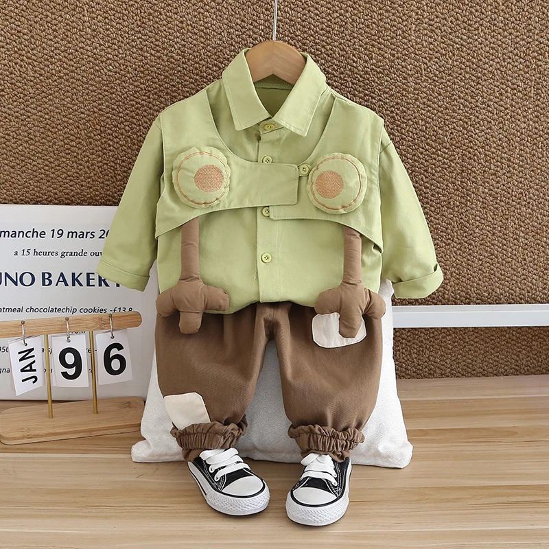 男童秋装套装新款洋气男宝宝婴儿童春秋季帅气长袖衬衫两件套童装