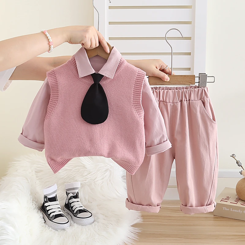 男童秋装套装婴儿童春秋季洋气韩版毛衣马甲三件套男宝宝小童装潮