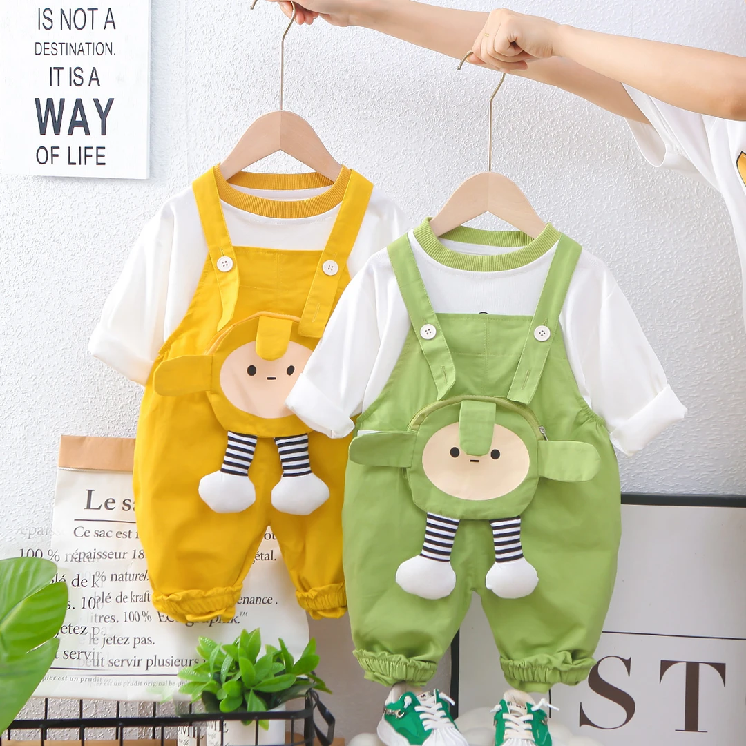 男宝宝背带裤套装秋装洋气小童婴儿童装男童春秋季长袖卫衣两件套