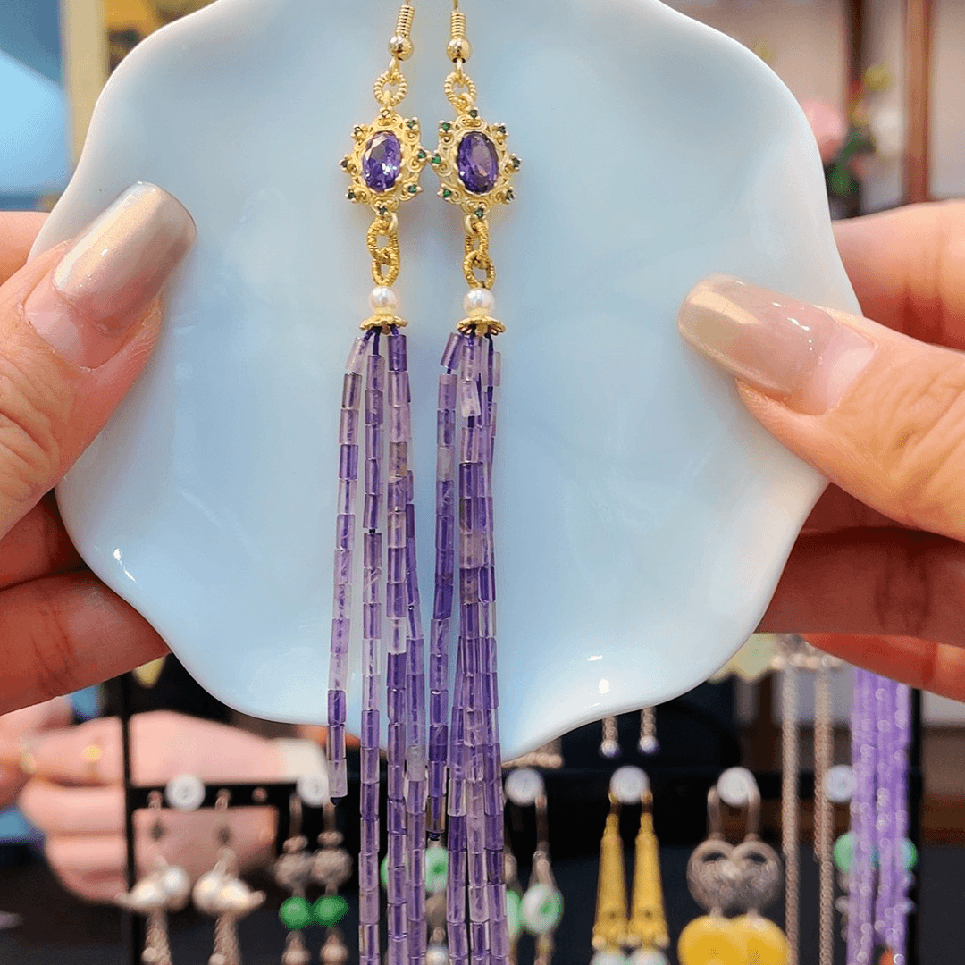 紫晶耳饰银S925镶嵌耳饰