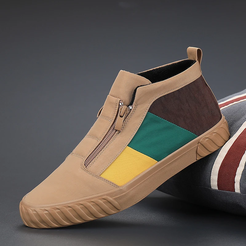 0941冬天加绒男鞋2023新款冬季高帮鞋子男拼色休闲鞋潮流保暖棉鞋