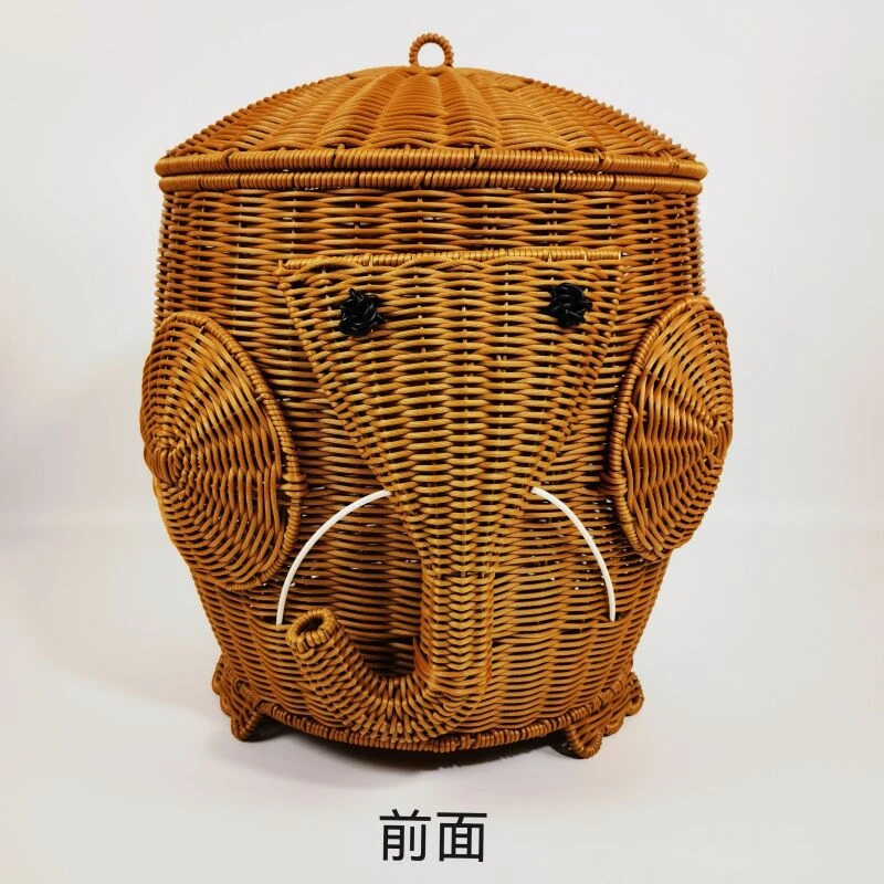 [吉象如意]手工编织大象造型收纳桶创意储物脏衣篓仿藤编45*36