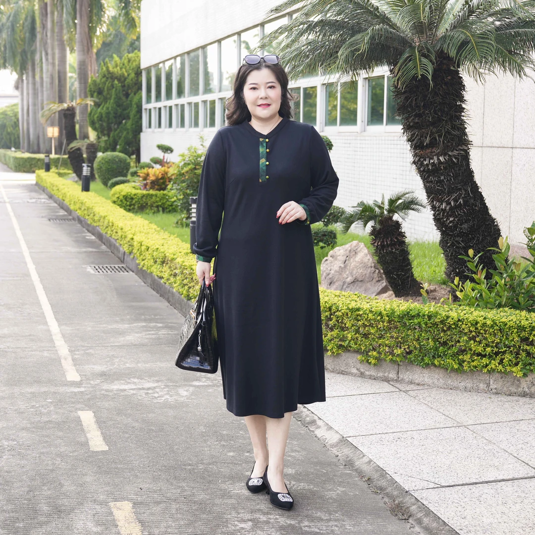 娜丹静原创轻奢大码女装时尚显瘦秋冬款复古新中式连衣裙LD23339