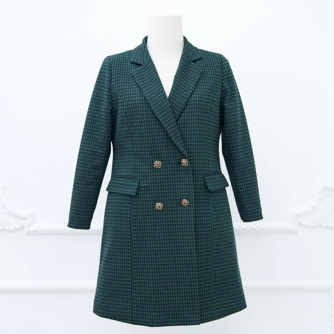 娜丹静原创轻奢秋冬大码女装女冬加厚千鸟格针织风衣外套LT22396