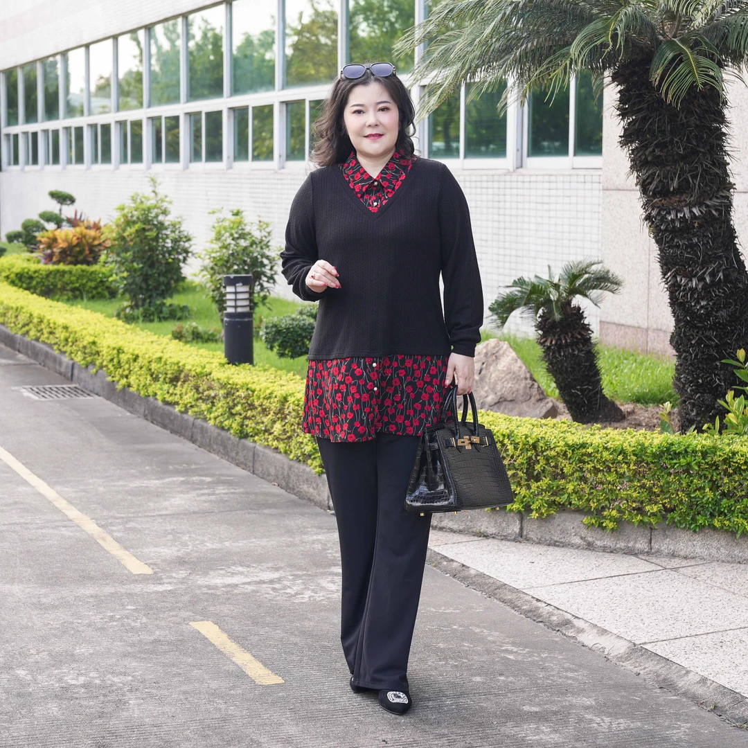 娜丹静原创轻奢大码女装时尚显瘦气质遮肉百搭衬衣领上衣LT23353