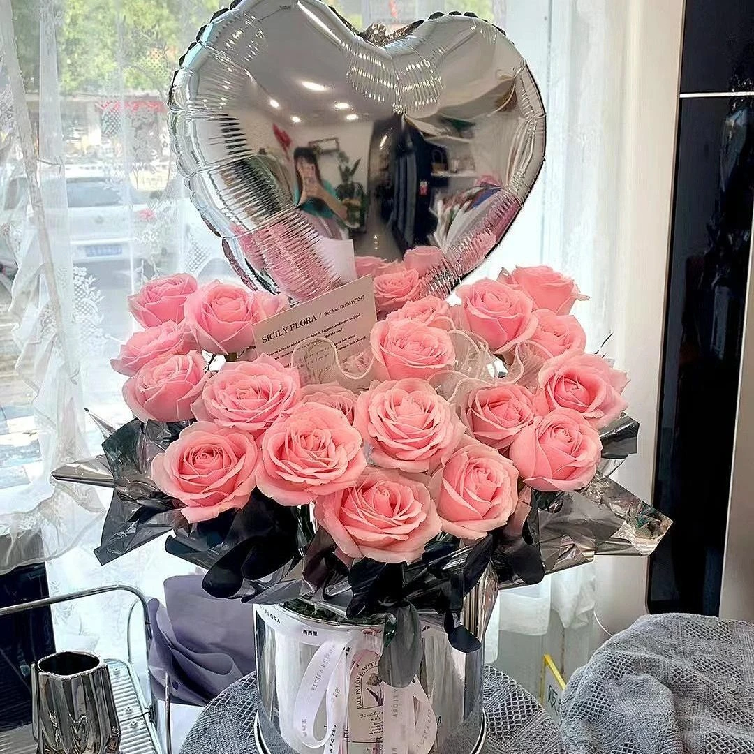 【同城外卖配送】（爱的抱抱）21朵粉玫瑰抱抱桶
