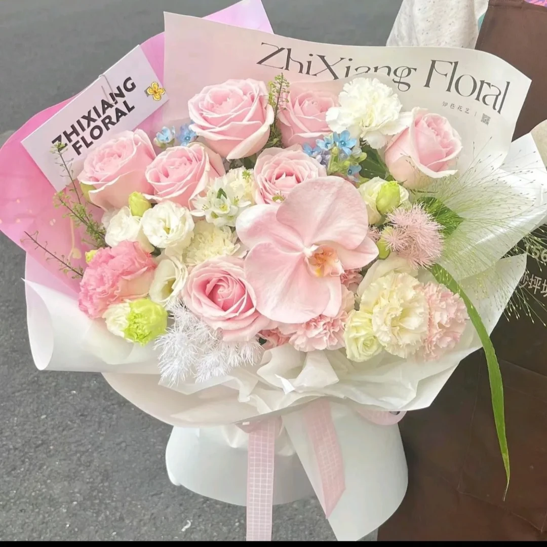 【乍见初欢】粉玫瑰蝴蝶兰桔梗混搭鲜花花束生日鲜花送女友送爱人送闺蜜鲜花送花上门