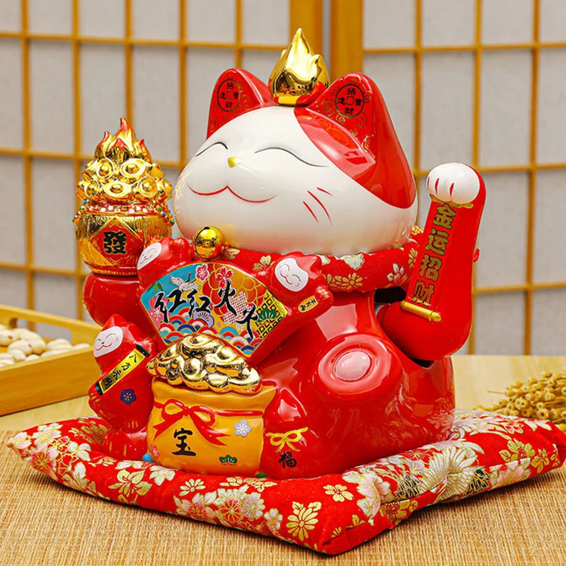 8-12寸招财猫红红火火·大只摇手电动摆件开业发财猫收银台礼品