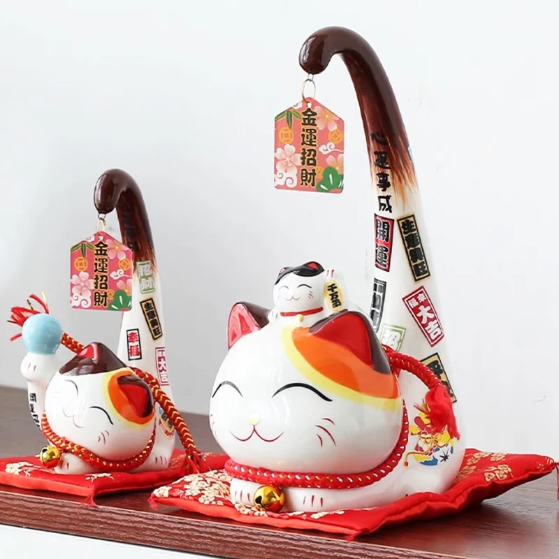 招财猫长尾猫·现代时尚存钱罐办公桌家居客厅玄关书桌床头柜摆件
