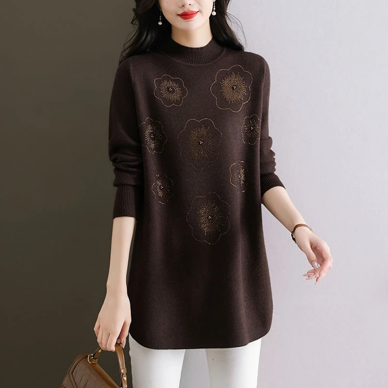 特大码秋冬毛衣女加肥200斤中长款羊毛衫胖mm宽松藏肉打底针织衫