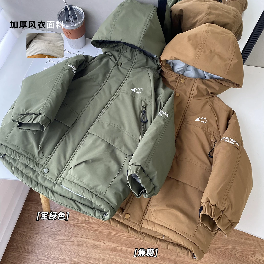 中大童中长款连帽款棉服时尚百搭款洋气棉袄秋冬加绒袄子23484