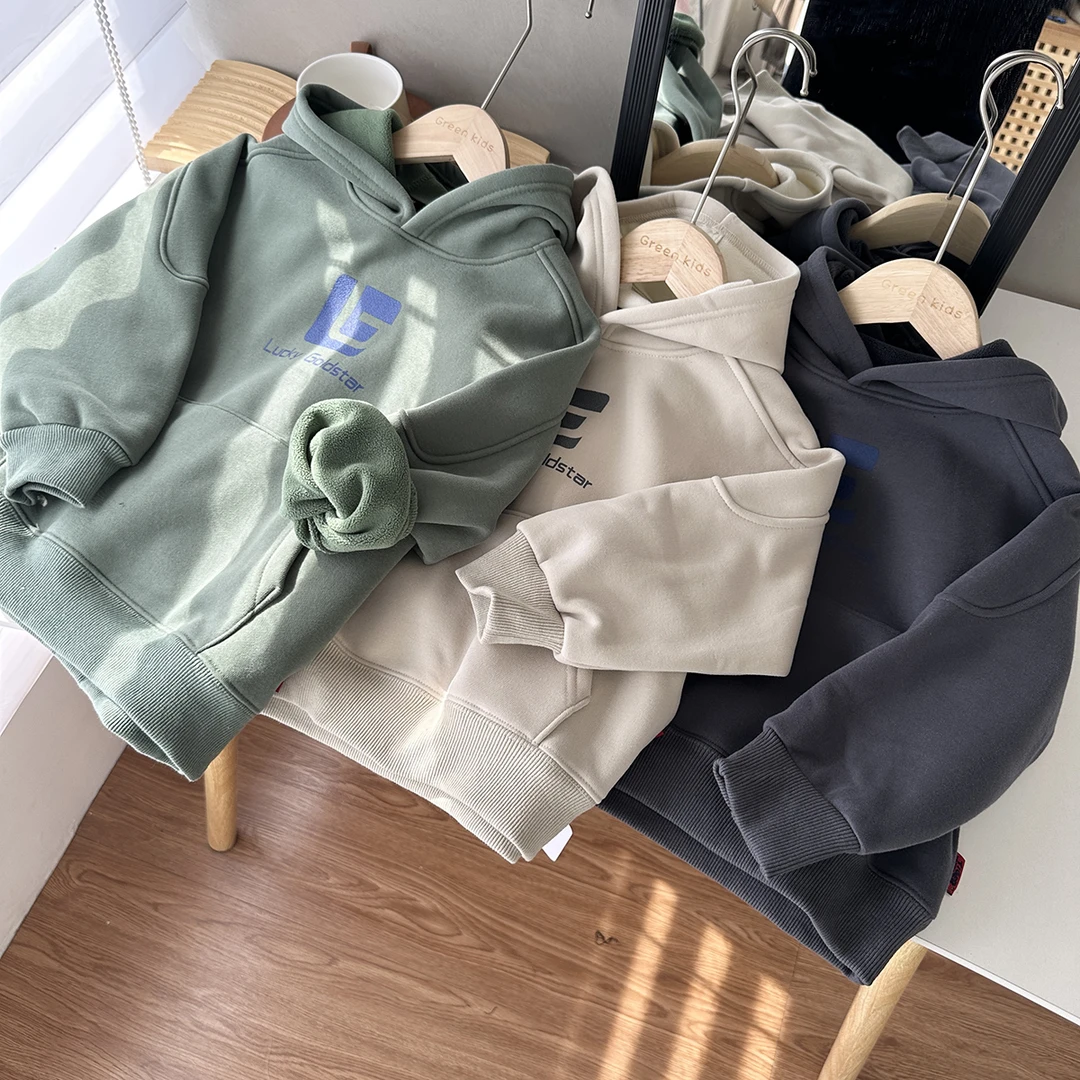 中大童连帽卫衣加厚一体绒百搭款长袖儿童保暖秋冬上衣潮23443