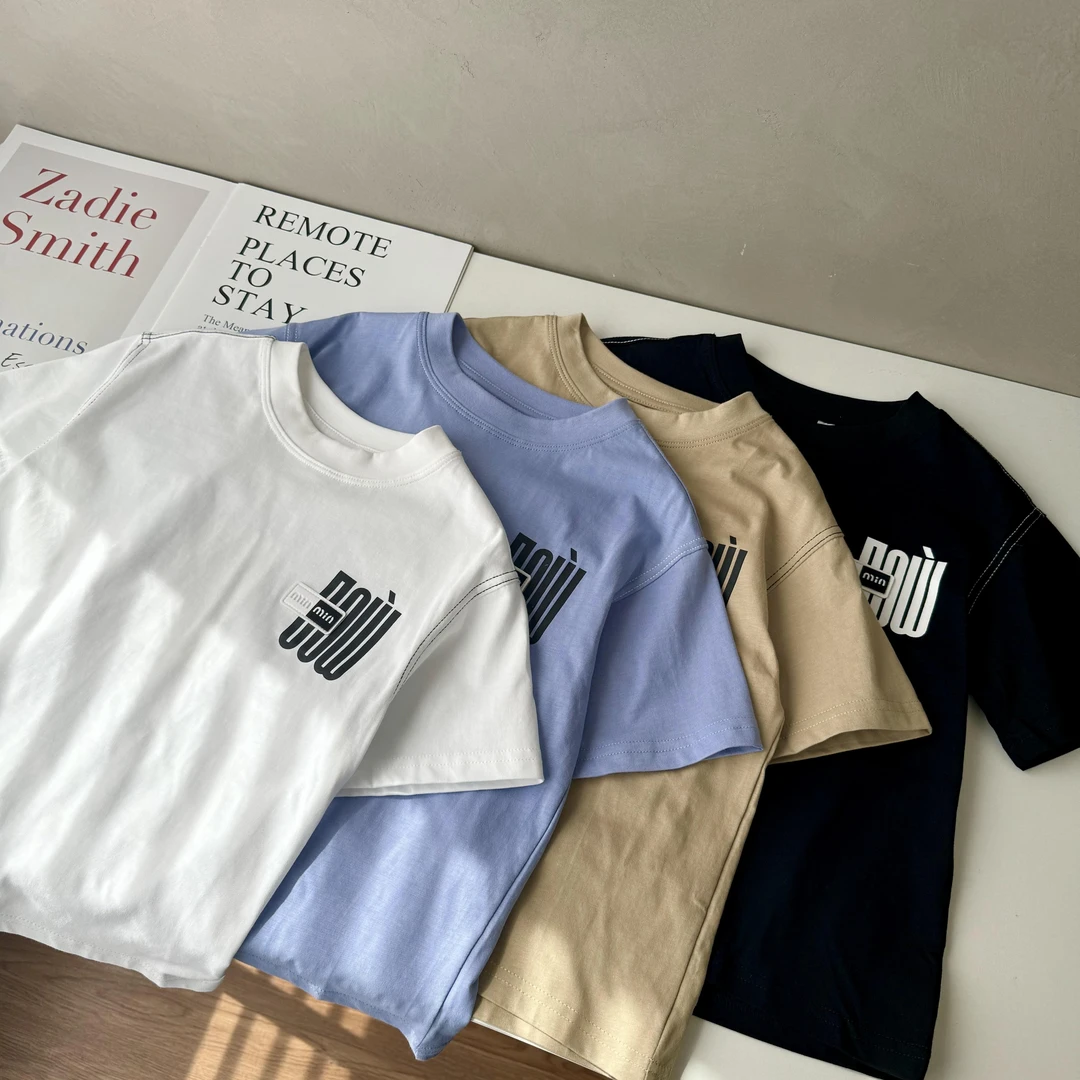 儿童休闲夏季宽松短袖百搭圆领韩版T恤男童印花舒适上衣潮24142