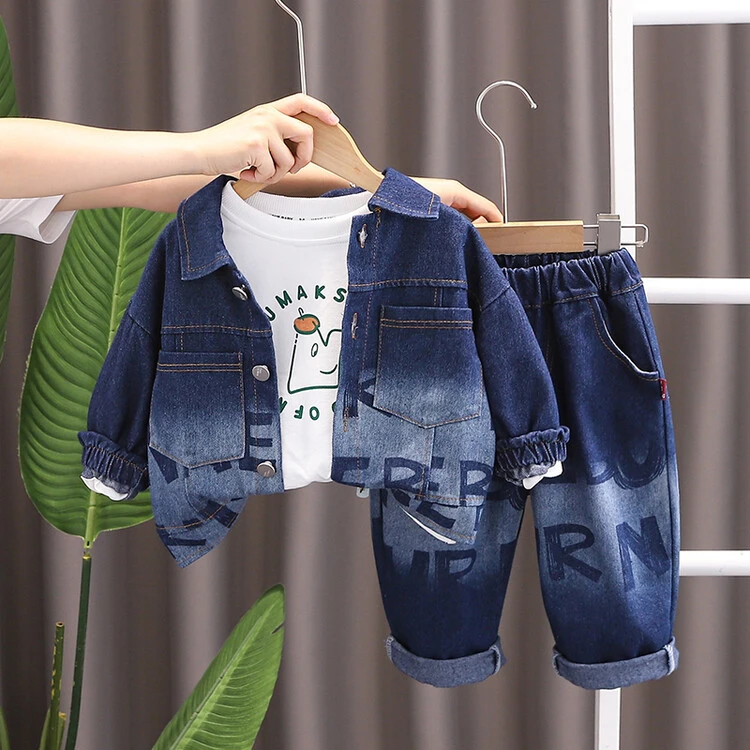 《浩哥童装》 MT230309暗花牛仔三件套童装