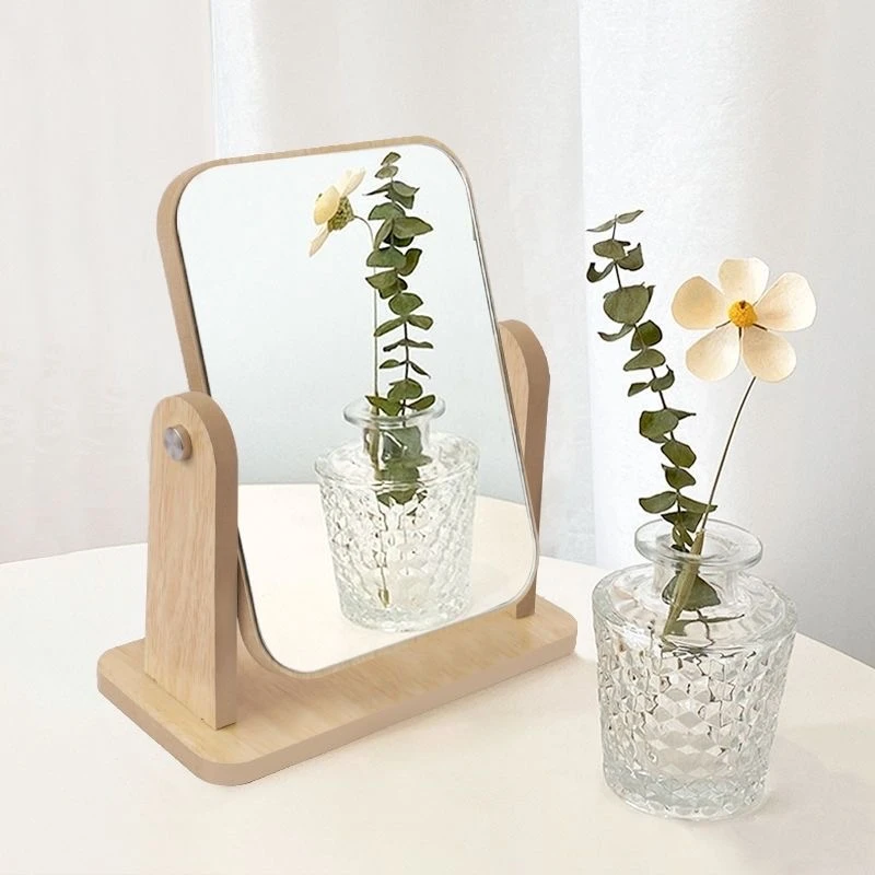 化妆镜大镜子化妆复古桌面木制台式梳妆镜大号家用学生镜子包邮