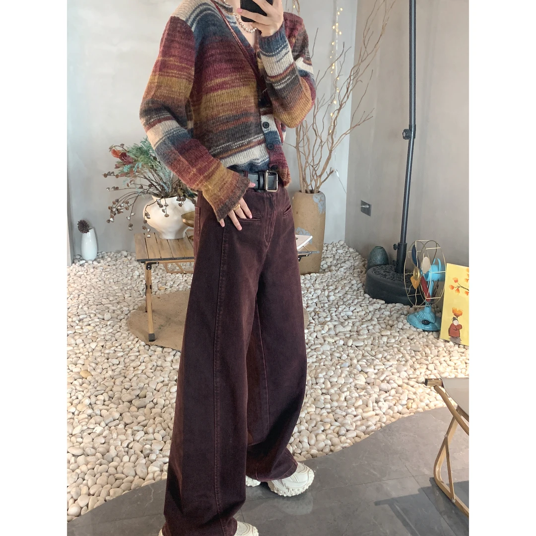 【脏脏裤】秋冬新款复古设计感阔腿裤牛仔裤百搭宽松高腰休闲裤