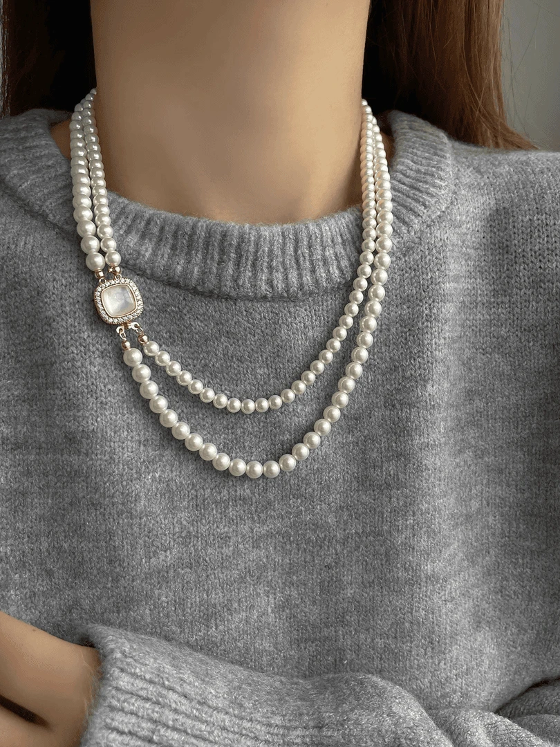 铜合金仿珍珠项链 气质双层秋冬季长款毛衣链女新款项链轻奢小众