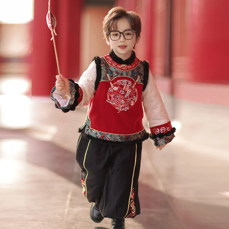 旗铂-瑞鳞祈愿 男童秋冬儿童2024新款古风拜年服冬季男宝唐装冬季