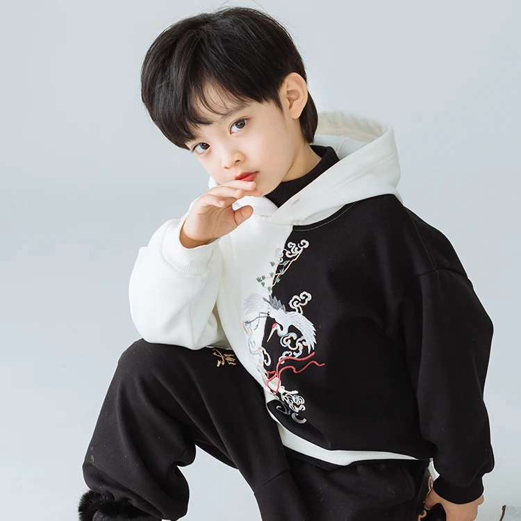 旗铂-鹿鹤同戏 男童卫衣秋2023新款男宝童装儿童连帽长袖大童秋装