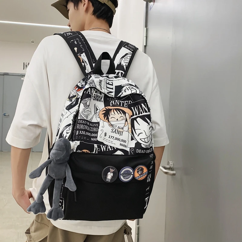海贼王书包男ins潮酷初高中大容量双肩包大学日系卡通涂鸦背包女
