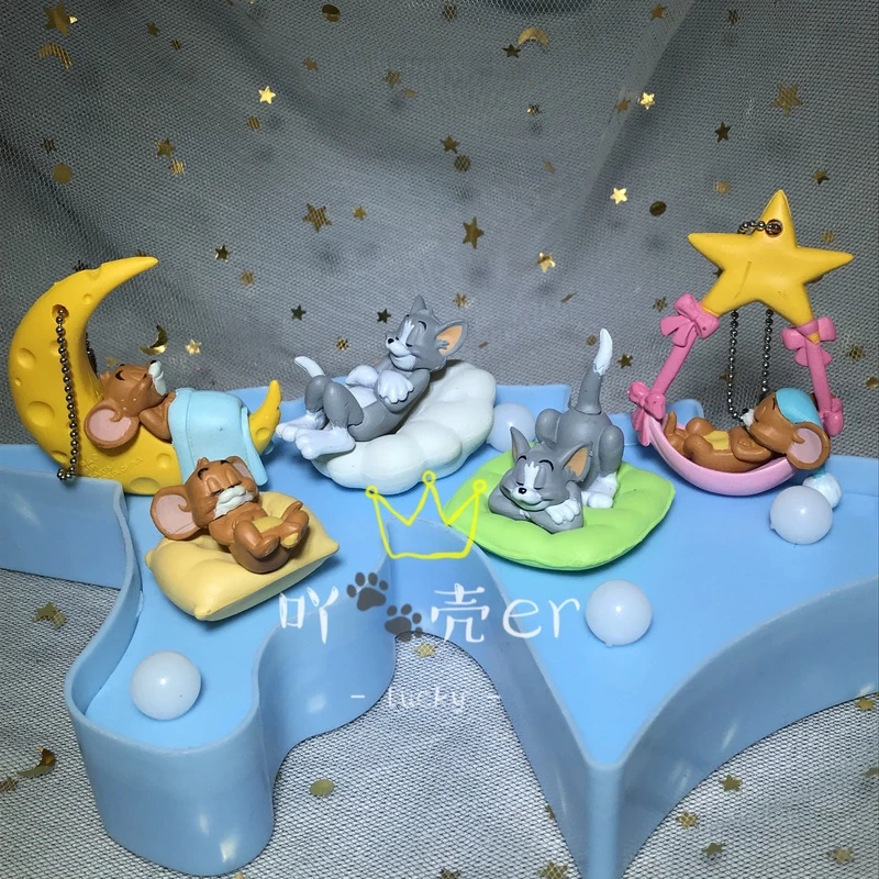 祖国版一套5款睡眠版猫和老鼠公仔摆件 DIY手机壳公仔挂件