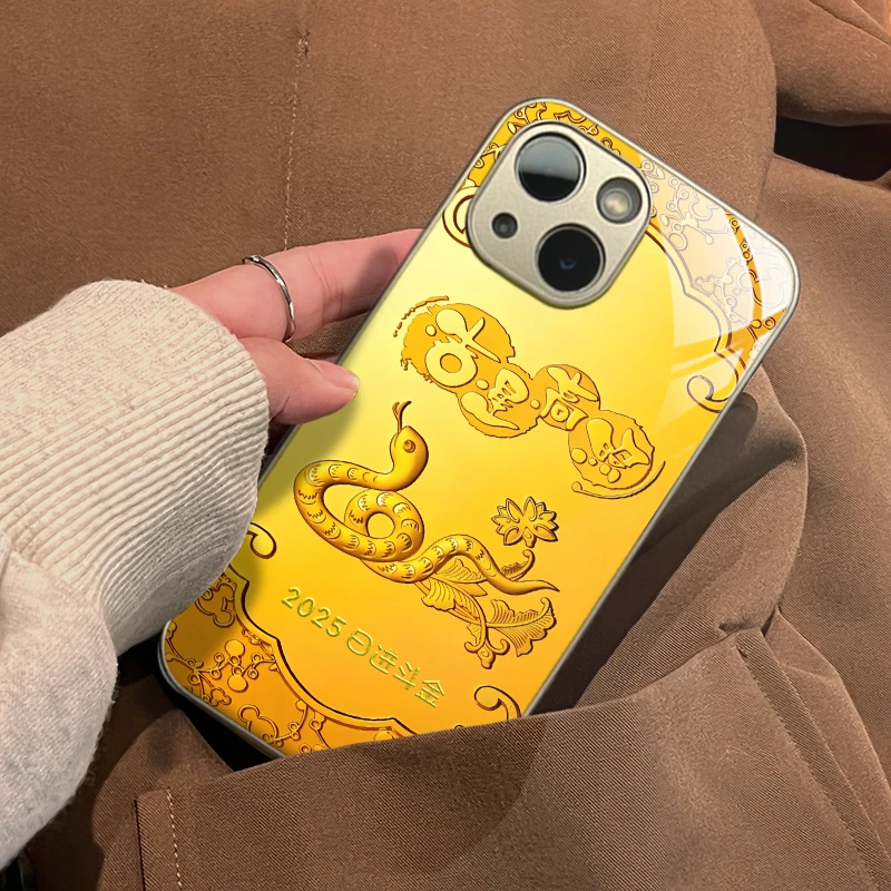 适用于苹果16/15/14promax黄金蛇2025日进斗金新年国风复古手机壳