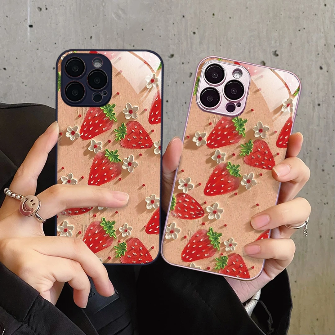适用苹果/华为/小米/oppo/vivo油画风草莓女款ins新款高级手机壳