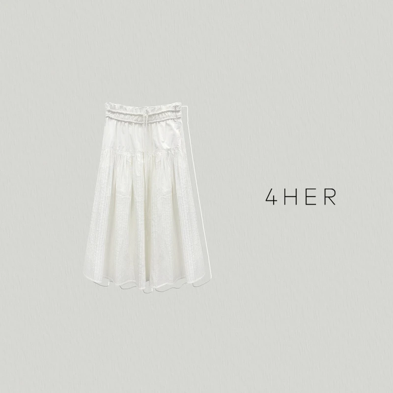 FOURHER百褶如歌 文艺清爽小白裙 麻绳木耳牙签压褶半裙