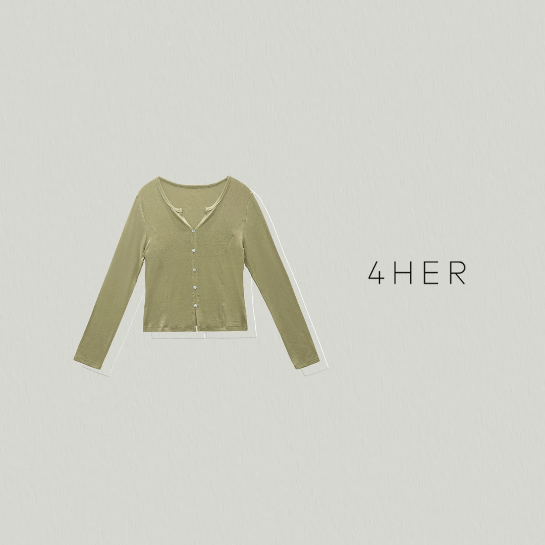 FOURHER 纤纤小弧线 莱赛尔咩毛 丝滑触感 V领锁骨开衫