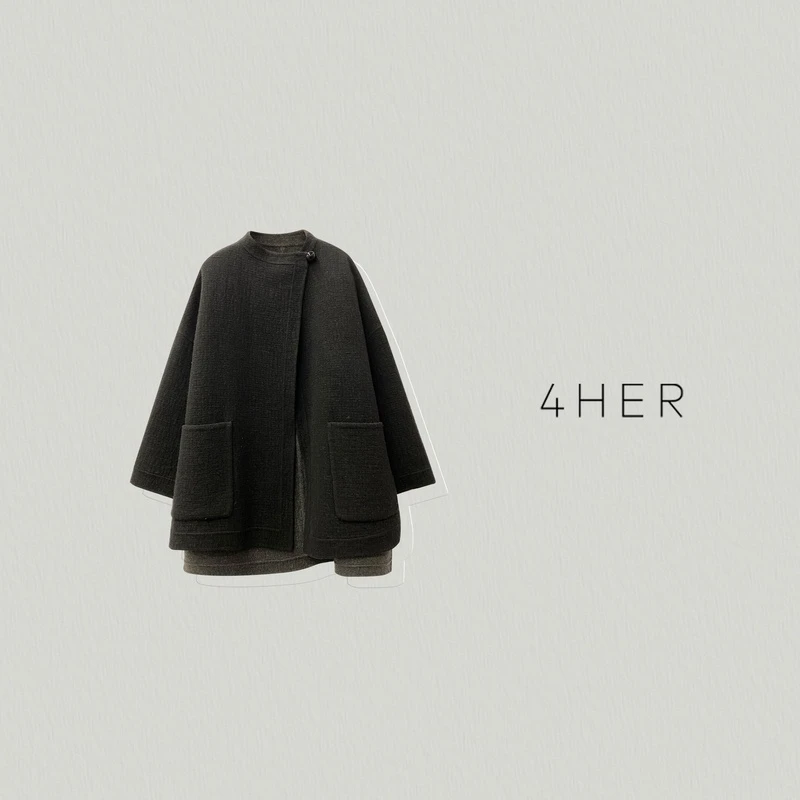 FOURHER零度纽约 强缩羊毛  手工坊摩登双面呢大衣斗篷