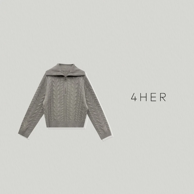 FOURHER温暖壁炉 醇厚山羊 绒 立体绞花 老钱VTG半拉链毛衣